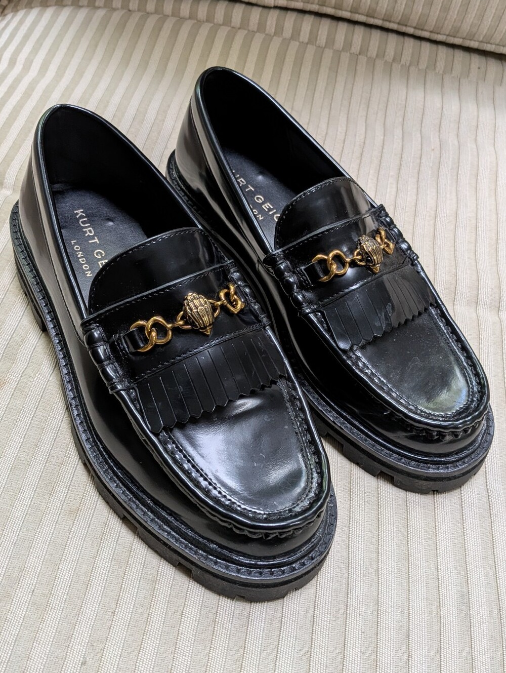 Kurt Geiger Black Leather Carnaby Chunky Loafers Size 38 US 7/7.5 EX